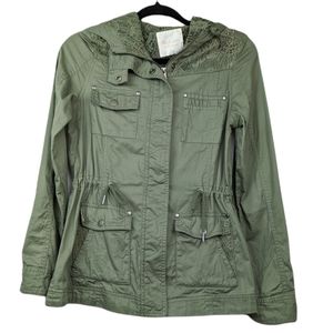 Altar'd State Green Utility Jacket with Lace Detailing